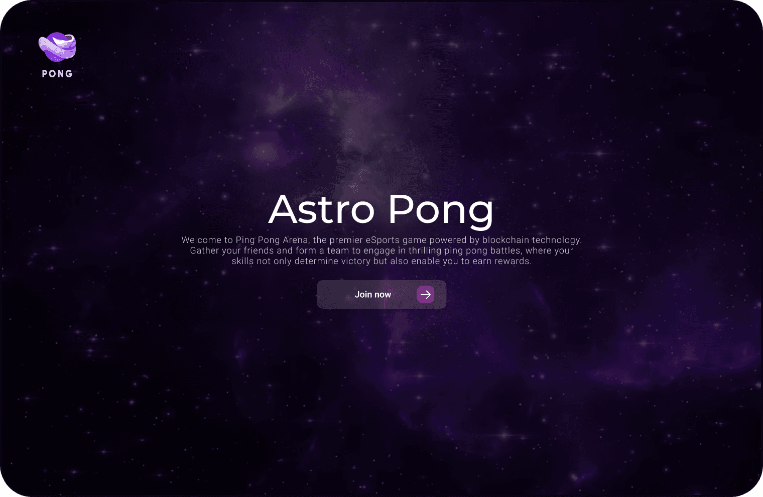 Astro Pong application landing page with its title and Join now action